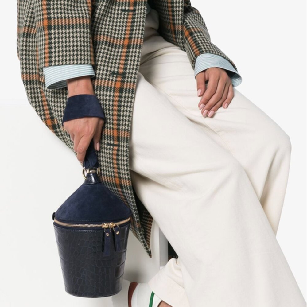 STAUD Minnow Handbag in Navy Crocodile Leather - Picture 2 of 6